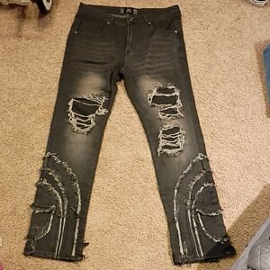 Rebels Charcoal Distressed Skinny Jeans